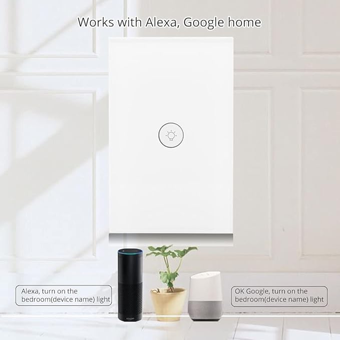 WiFi Smart Wall Light Switch Glass Touch Panel Wireless Remote Control by Mobile APP Anywhere Compatible with Alexa,Timing Function No Hub Required (Wall Switch 1 Gang).