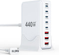 USB C Charger Block 440W Charging Station Hub,8 Port GaN III Fast Charging Brick with 5ft Extension Cord,PD QC PPS 100W Laptop Power Adapter for MacBook Pro/Air,iPhone 17/16/15,Samsung Galaxy,Dell etc