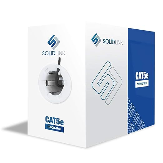 SolidLink CAT5e Ethernet Cable 1000ft – 24AWG Solid CCA UTP Unshielded CAT 5e, High Speed Lan Network, RJ45 Cable, Easy Pull Box Ethernet Cord (Black)