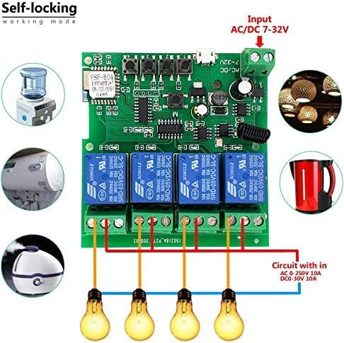Newgoal 4 channelsWiFi Wireless Smart Switch Inching Self-locking Relay Module, be applied to access control Tuya SmartLife APP,DIY WIFI Garage Door Opener With 433 MHz RF remote control