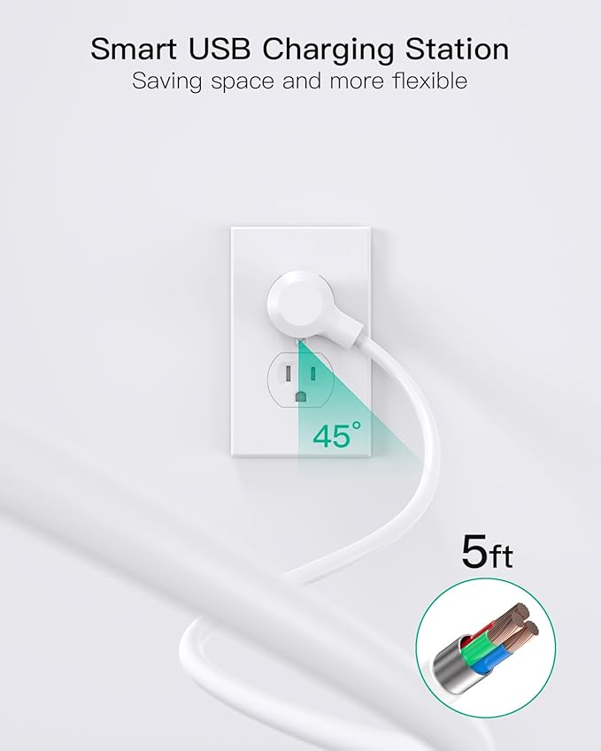 2 Pack Power Strip Surge Protector, 15FT Long Extension Cord, Surge Protector with 6 Outlets and 4 USB Charging Ports(2 USB C), Flat Plug Overload Protection, Wall Mount for Home Office Dorm College