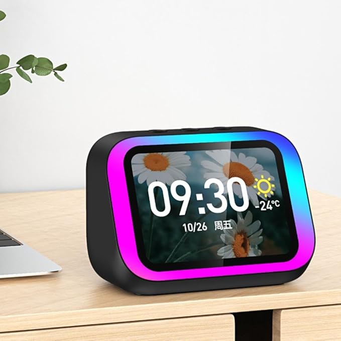 Felvoro Smart Alarm Clock with Wireless Bluetooth 5.4 Speaker & Dynamic RGB Light,Hi-fi Stereo Sound,Hd Large Screen Display (Black)