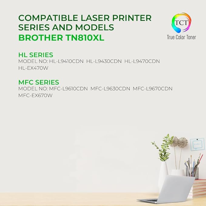 TCT TN810XL Cyan Toner Cartridge - Compatible Replacement for Brother TN-810XL Cyan High Yield Works with Brother HL‐L9410CDN L9430CDN EX470W MFC‐L9610CDN L9630CDN Printers (9,000 Pages)