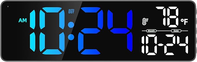 Large LED Digital Wall Clock with Date, Temperature, Auto-Brightness, Auto-DST | Big Digital Clock for Bedroom, Desk, Classroom, Living Room, Kitchen, Office, Gym, Farmhouse, Xmas Gift for Seniors