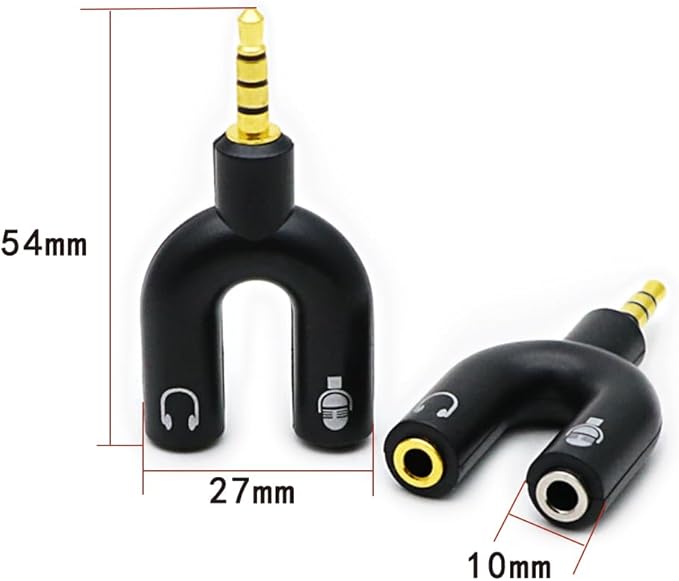 ZJKJHJY 2 Pack Headset Splitter Adapter, U Shape 3.5mm 4 Pole Male to 2 x 3 Pole Female Headphone Y Splitter