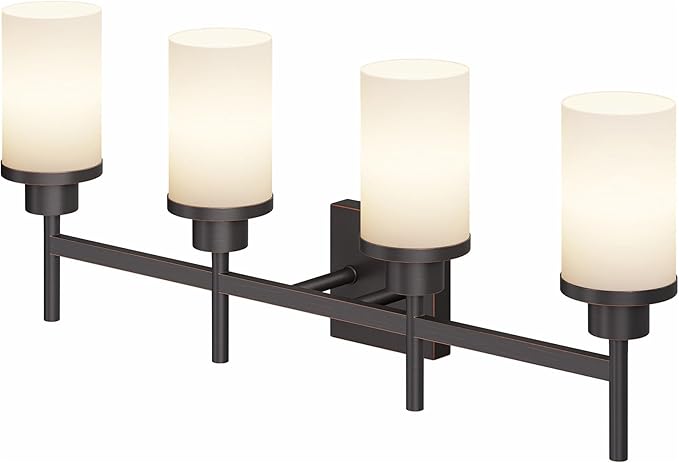 AONEON Bathroom Light Fixtures 4-Light Bathrom Vanity Lightings with White Frosted Glass Shade, Oil Rubbed Bronze Wall Lamps Over Mirror T001ORB-L4
