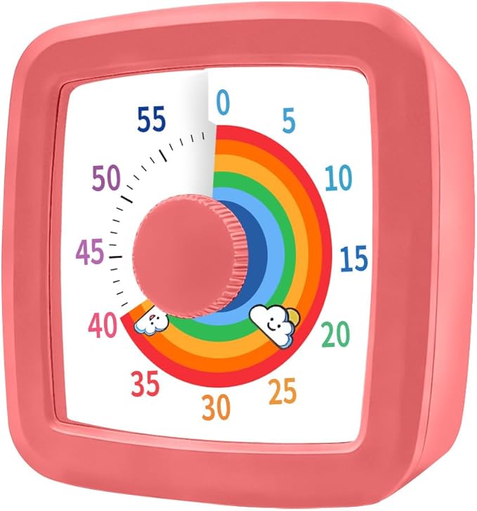 MEPHILIMIA Visual Timer for Children, 60 Minute Countdown for Classroom, Office, Kitchen, Desk, Kids Time Mana Gement Tools with Quiet Operation, Pomodoro Timer Rainbow Pattern