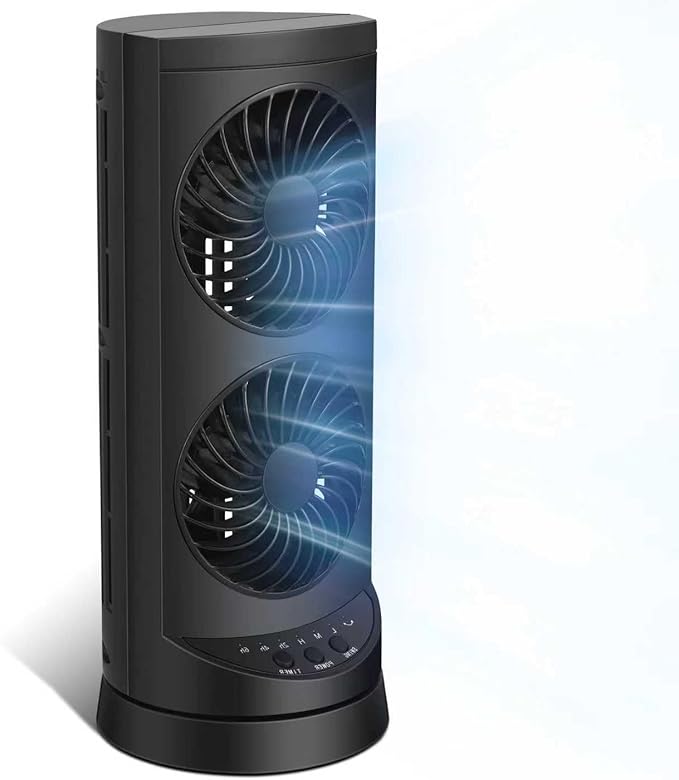 Personal Tower Fan for Bedroom, Portable Desk Table Fan，3 Speeds Cooling Standing Fan with 12H Timer, 60° & 110° Oscillating Floor Tower Fans That Blows Cold Air for Bedroom Office,Dark Grey