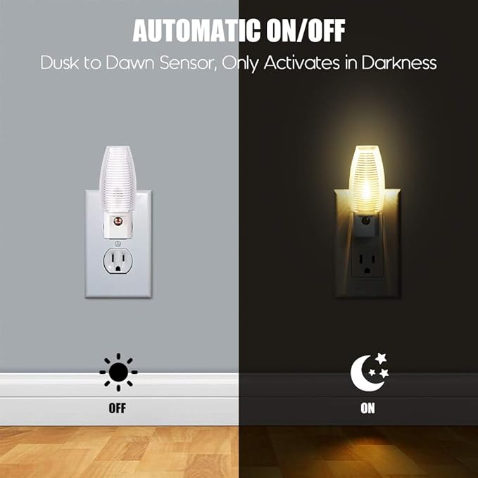 Emotionlite 8 Pack Plug in Night Light, Warm White LED Nightlight, Dusk to Dawn Sensor, Kids, Nursery, Bedroom, Bathroom,Hallway, Stairs, Kitchen
