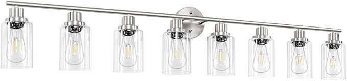 Guliaofo 8-Light Brushed Nickel Vanity Lights, Modern Bathroom Light Fixtures with Clear Glass Shade, Wall Lamps for Mirror Kitchen Hallway Cabinet Living Room Sconces Lights - E26