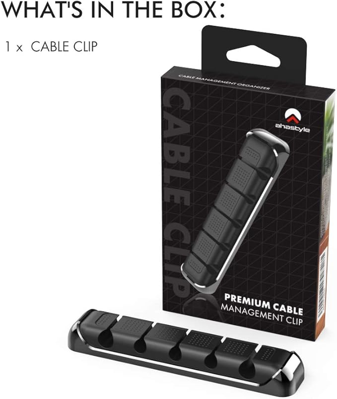 AHASTYLE Cable Organizer Holder 5 Slots Desktop Cord Wire Clips Keeper for Organizing USB Cable/Power Cord/Wire Home Office and Car (Black)