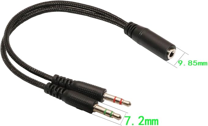 ZJKJHJY 3.5mm Audio Y Splitter Cable, Headphone and Microphone Adapter, 200mm Braided Cable, 2-Pack, Black