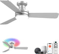Homlit 42" RGB Ceiling Fan with Light, Music Sync Smart Fan with Alexa/Google/App Control, Low Profile Flush Mount, 6-Speed Quiet DC Motor, 4 CCT Dimmable Lighting for Bedroom Living Room, Silver