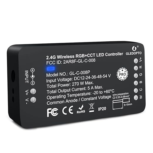 GLEDOPTO Zigbee3.0 RGBCCT LED Strip Controller Pro Alexa Voice/APP/Remote Control 16 Million Colors Changing Tape Light Controller Compatible with Amazon Echo Plus Tuya Smartthings