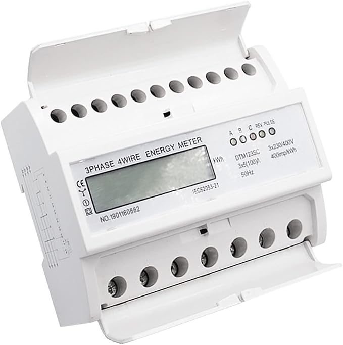 Wisecoco Energy Meter, Digital 3 Phase Energy Meter, LCD Display White ABS Housing 50Hz Electricity Usage Monitor 230 400V