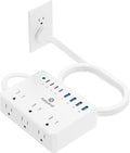 Kakyanill 100W Charging Station, 6 AC Outlets 8 USB Power Strip with 2000J Surge Protector, 5ft Flat Plug Extension Cord, Compact for Desk Home Office Dorm, White