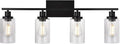 WINSHEN Black 4-Light Bathroom Light Fixtures with Seeded Glass Shade, 31-Inches Length Farmhouse Vanity Lights Over Mirror for Cabinet Kitchen Bedroom