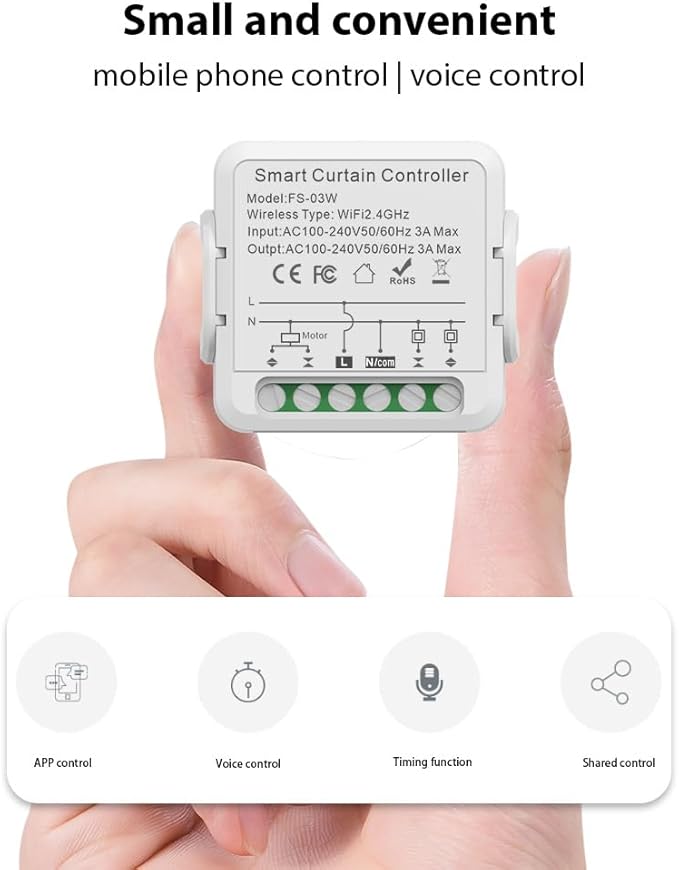 FTVOGUE Smart Curtain Controller Zigbee Switch, Voice Control, Timer, Shared Devices, Smart Relay Switch, for Home Hotel Apartment Office, with Smart Timing Function (1Pcs)