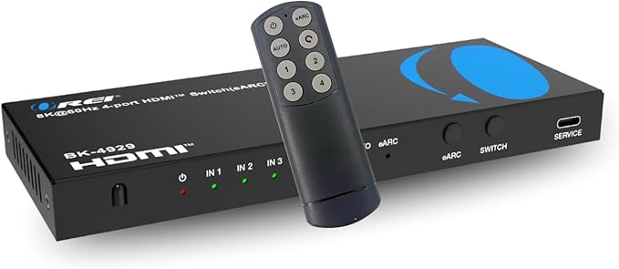 OREI 4-Port eARC 8K Audio Extractor 4x1 Switch for Monitors TVs, Extract Dolby Atmos to Convert Sound bar 4K @ 120hz 18G ARC HDCP 2.3 Perfect for 8K Displays, CEC, Remote Control Works for Sonos Bose