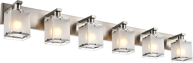 WINSHEN 6-Lights Bathroom Vantiy Light Over Mirror, Modern Black Vanity Lighting Fixtures with Rectangular Frosted Glass Shades for Bath Kitchen Wall Mounted, E26 Bulb Base