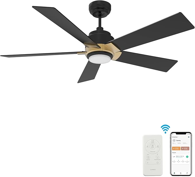 SMAAIR Smart Ceiling Fans with Lights and Remote, 52 Inch Low Profile Ceiling Fan with Dimmable LED Light, 10-Speed Reversible DC Motor Works with APP/Alexa/Google Assistant/Siri Control(Black/Gold)