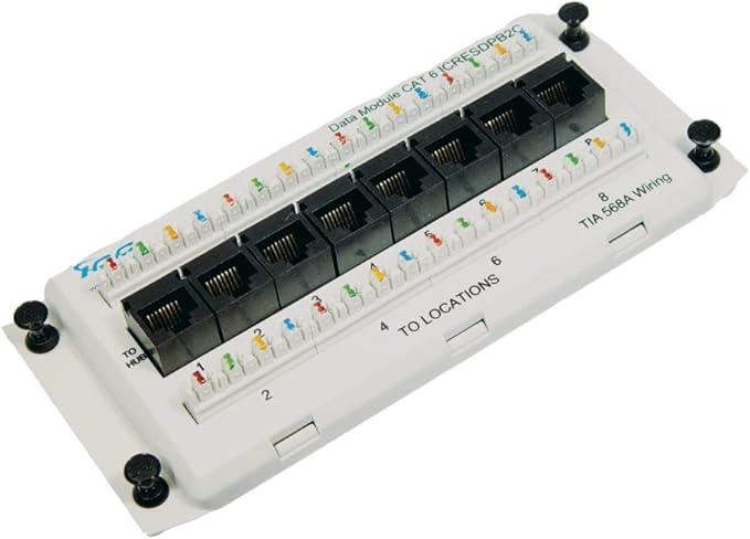 ICC CAT6 Ethernet Data Module, 8 Ports, UL Listed & PoE++ Rated, High-Performance Network Interface, Quick Push-Pin Mount, Fits 9", 14", and 28" Structured Wiring Enclosures, Deluxe Series
