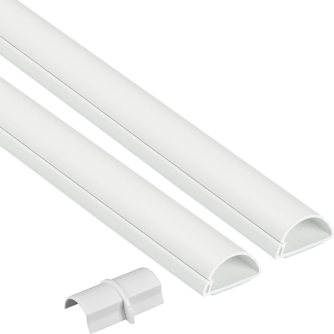 D-Line 31.4in TV Cord Hider, Patented Half Round Cable Cover, Hide Wall Mount TV Wires, Hinged One-Piece Cable Concealer, Adhesive, Decorative Raceway - 2X 1.18in W x 0.59in H x 15.7in L - White