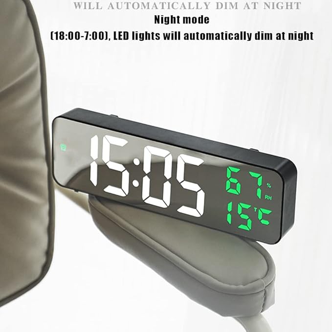 Gigicloud LED Wall Clock - 3 Level Dimmer Brightness Digital Clock With Temperature, Humidity, and Alarm for Bedroom, Office