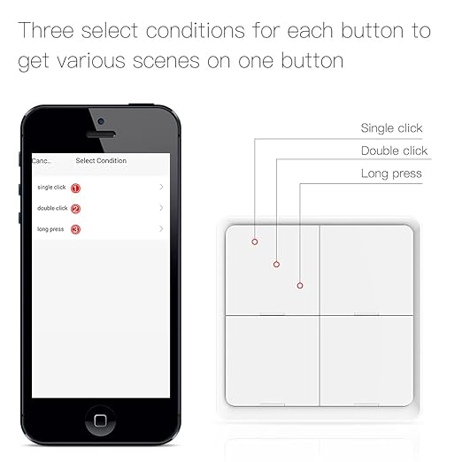 MOES Wireless Smart Scene Switch Button, Require MOES HUB, Zigbee Connection Tuya Battery Powered Included 12 Scene Controller for Smart Home Automation 4 Gang Black