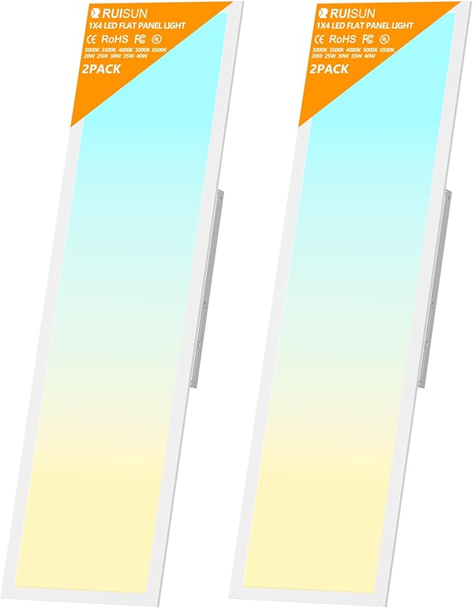 2 Pack 1x4 LED Flat Panel Light Drop Ceiling Office Fixture,Surface Mount Drop Ceiling Fixture,5040LM, 20W/25W/30W/35W/40W Selectable,3000K/3500K/4000K/5000K/6500K 5CCT,Dimmable (0-10V),ETL Listed