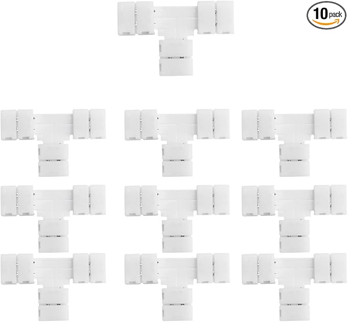 LightingWill 10pcs/Pack T Shape Solderless Snap Down 2Pin Conductor LED Strip Connector for Quick Splitter Connection of 8mm Wide 3528 2835 Single Color Flex LED Strips