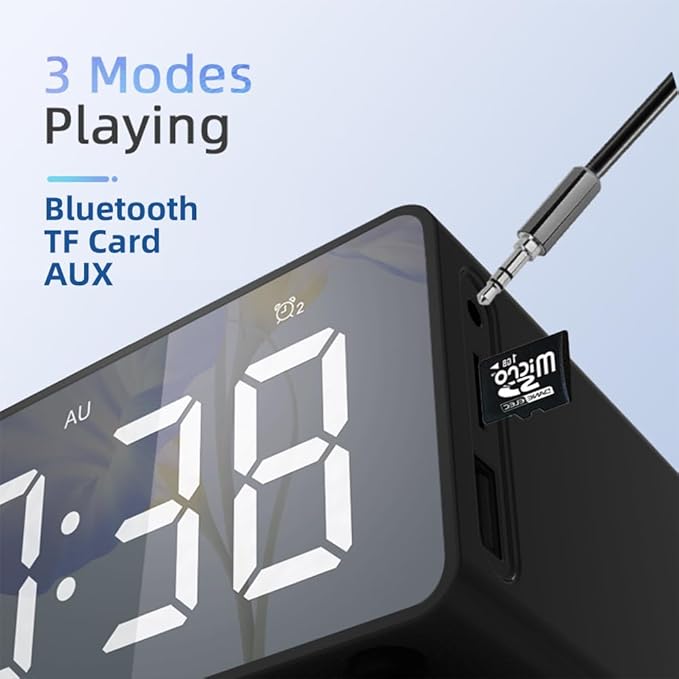 IHAO 7in1 Multifunctional Digital Alarm Clock with 15W Fast Wireless Charger Bluetooth Speaker LED Display Clock FM Radio TF Card, AUX Input, USB Port Dual Alarm for Bedroom and Office-BT510 White