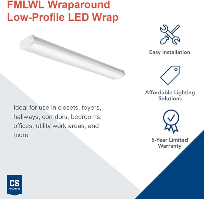 Lithonia Lighting 4 Foot LED Light Fixture, Low-Profile LED Wraparound Flush Mount Ceiling Light, 4000K Cool White, MVOLT, 48-Inch (FMLWL 48 840 ZT MVOLT)