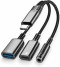 Mizi 3-in-1 USB C to Headphone Jack and Charger Adapter, 60W PD Fast Charging & USB A Hub, Compatible with iPhone 15/16/17 Pro/Max, Samsung Galaxy, iPad Pro, MacBook, Pixel - Black