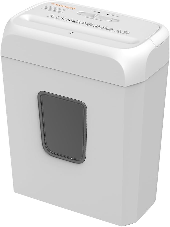 Bonsaii Low Noise Operation Paper Shredder, 6-Sheet Cross-Cut, Credit Card Shredder, Home Office, Handle for Document, Mail, Staple, 3.4 Gal Wastebasket, Easy-Carry Handle, White