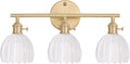 Shenmoyl Bathroom Light Fixtures, 3-Light Brass Vanity Wall Light Over Mirror with White Tulip Glass Shade for Bedroom Living Room (Bulb Not Included)