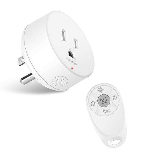 Remote Control Outlet,Greencycle Remote Light Switch and Plug,Wireless Light Switch,500ft Range,No Wiring Needed,15A/1500W for Household Appliances,FCC Certified,White