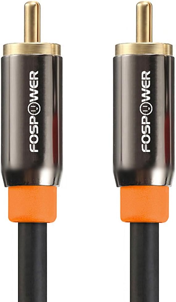 FosPower Digital Audio Coaxial Cable [24K Gold Plated Connectors] Premium S/PDIF RCA Male to RCA Male for Home Theater, HDTV, Subwoofer, Hi-Fi Systems - 10ft