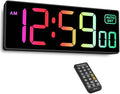 Soobest Digital Wall Clock with Remote Countdown Electrical Timer Seconds for Gym Living Room Office Classroom, 8 RGB Colors, Auto DST, Corded Plug in Large Display 5 Dimmer (10.2" Multicolor)