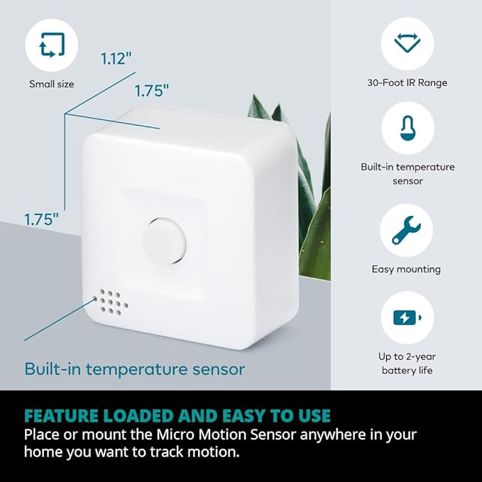 Centralite by Ezlo Micro Motion Sensor - Home Automation and Security - Lighting Scenes, Security Alarm, Alerts upon Motion Detection - Zigbee
