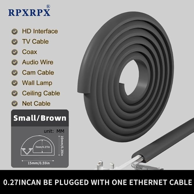 RPXRPXSide Open One Cord Cable Raceway Wire Cover for Cords, Our Cable Track is Best Suited for one Wire (Diameter <0.27"),Wire Raceway Management Cable Concealer Channel (Black, 390in)