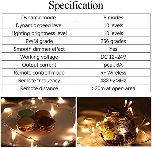 RF Mini Wireless Remote Controller for Single Color 3528 5050 LED Strip Lights, Wireless Remote Control with DC Connector, RF Dimmer for 12V DC LED Ribbon, Shelf Lights