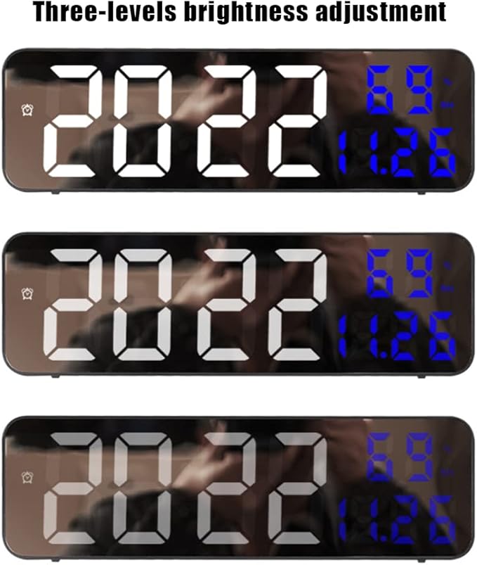 Gigicloud Led Wall Clock, 3 Level Dimmer Brightness Wall Digital Clock Wall-Mounted Time Temperature Humidity Led Clock Electronic Alarm Clock for Bedroom, Office