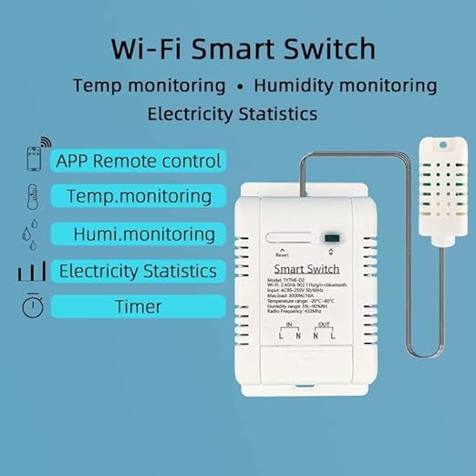 Yitouniu Tuya Smart WiFi 16A Temperature Humidity Switch Sensor Module with Energy Consumption Monitoring, APP Bluetooth Wireless Remote Control,Works with Alexa Google Home (Temperature Humidity)