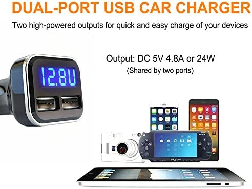 Alivation 3IN1 Digital Volt Gauge with USB Car Charger, 24W Cigarette Lighter Voltage Display Volt Meter Car Battery Monitor with LED Voltage & Amps Display, Dual USB for iPhone X 8 7 6S 6 Plus, 5 SE