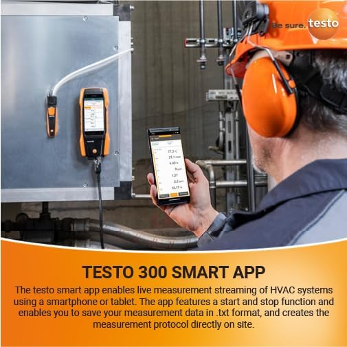 testo 300 Combustion Analyzer HVAC Kit with Printer - Combustion Leak Tester for Flue Gas, Draft, Differential Pressure & Ambient CO - Natural Gas Leak Tester with Probes - CO Meter with Touch Display