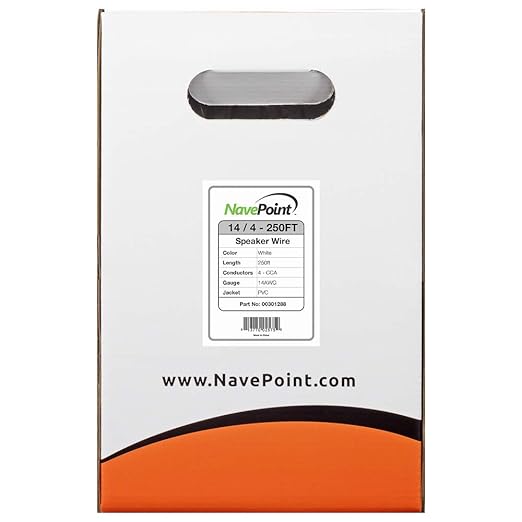 NavePoint 250ft in Wall Audio Speaker Cable Wire CL2 14/4 AWG Gauge 4 Conductor Bulk White