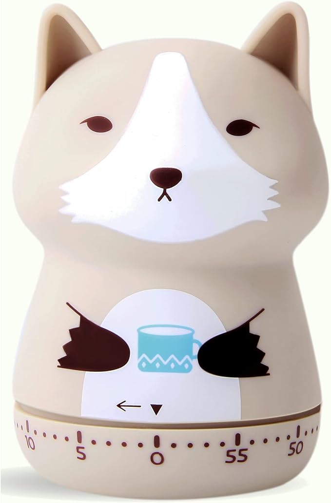 NUOSWEK Mechanical Kitchen Timer, Cute Animal Timer for Kids, Wind Up 60 Minutes Manual Countdown Timer for Classroom, Home, Study and Cooking (Beige Wolf)