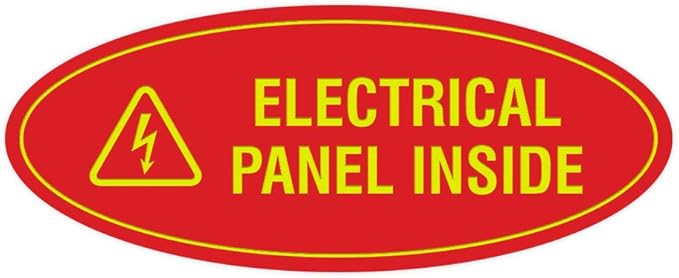Signs ByLITA Oval Electrical Panel Inside Sign (Red/Yellow) - Small 2 Pack