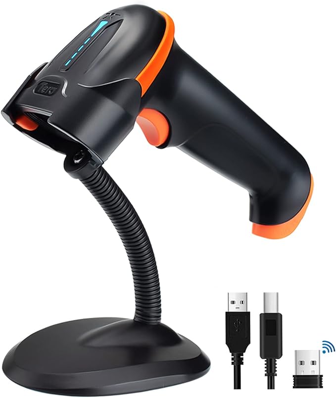 Tera 1D 2D QR Barcode Scanner Wireless and Wired with Battery Level Indicator Digital Printed Bar Codes Reader with Stand Portable Handheld Barcode Scanner Compact Plug and Play Model D5100-Z